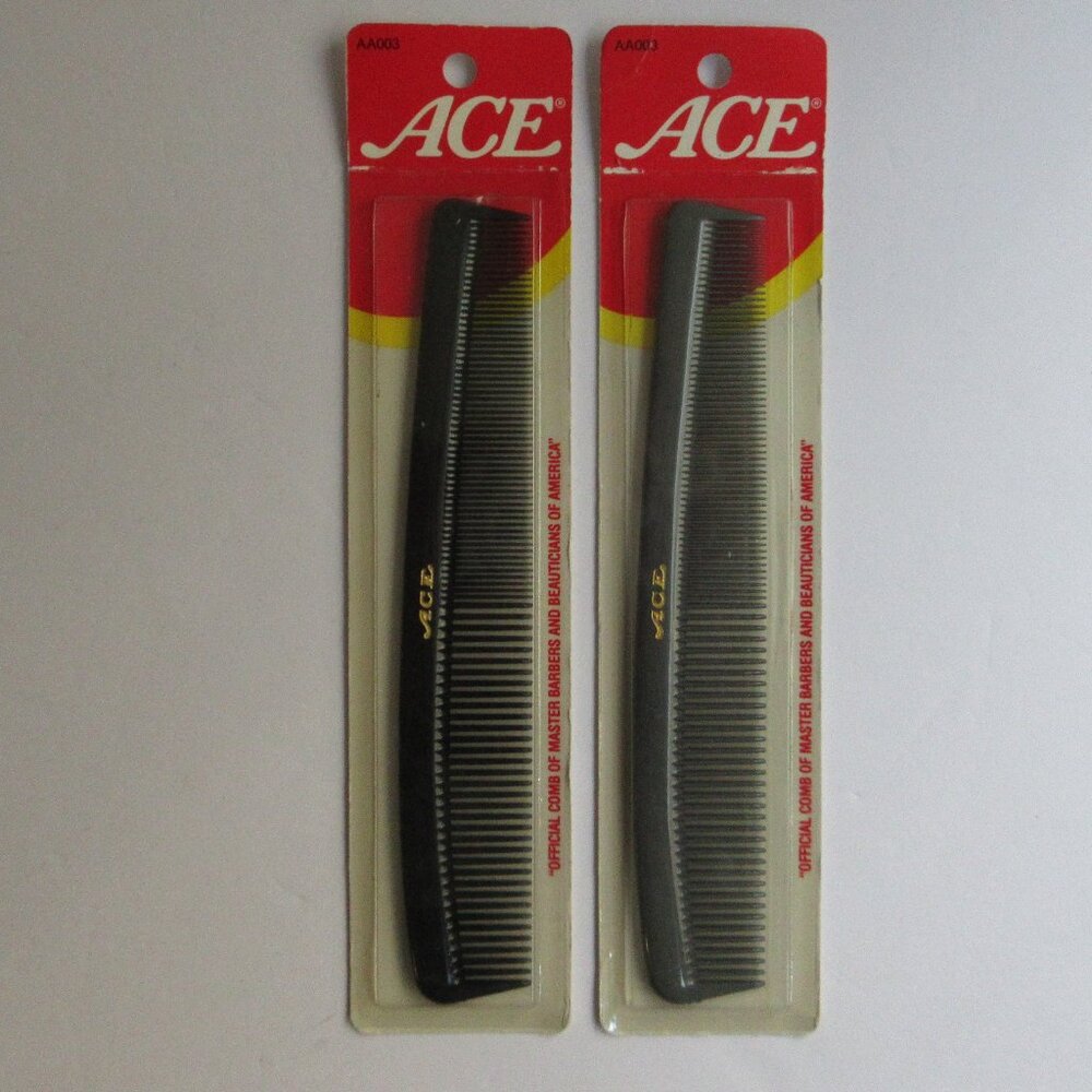 Ace Comb 7" Black & Gray AA003 Made in USA Sealed Barber NOS Vtg Goody Lot of 2